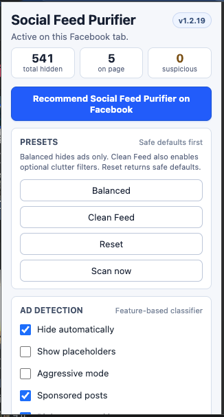 Social Feed Purifier interface preview